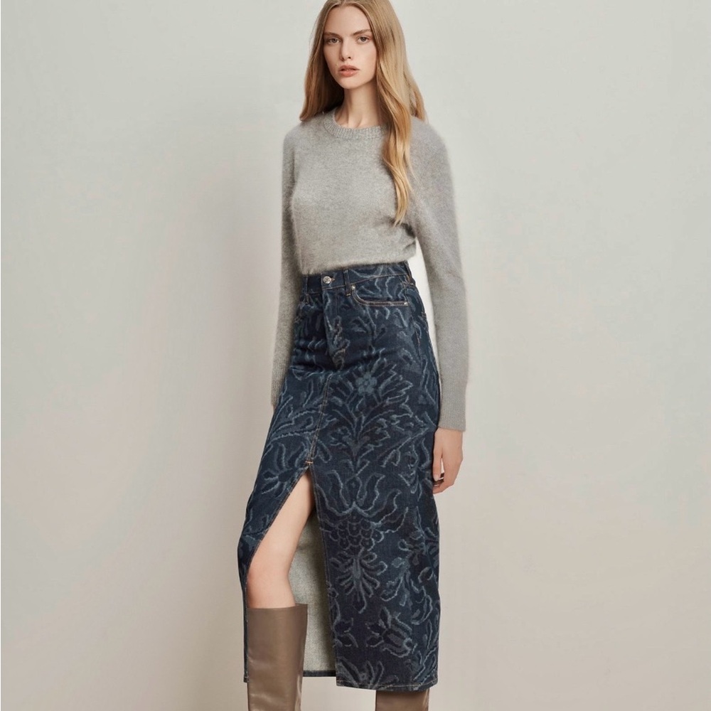 Veronica Beard Deborah Maxi Denim Skirt Indigo Damask NWT
